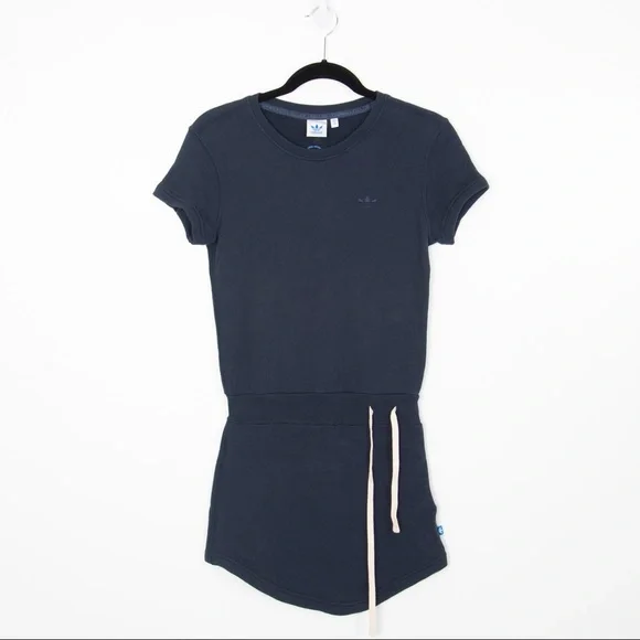 Adidas Drawstring Navy Blue Mini Dress - Picture 1 of 8